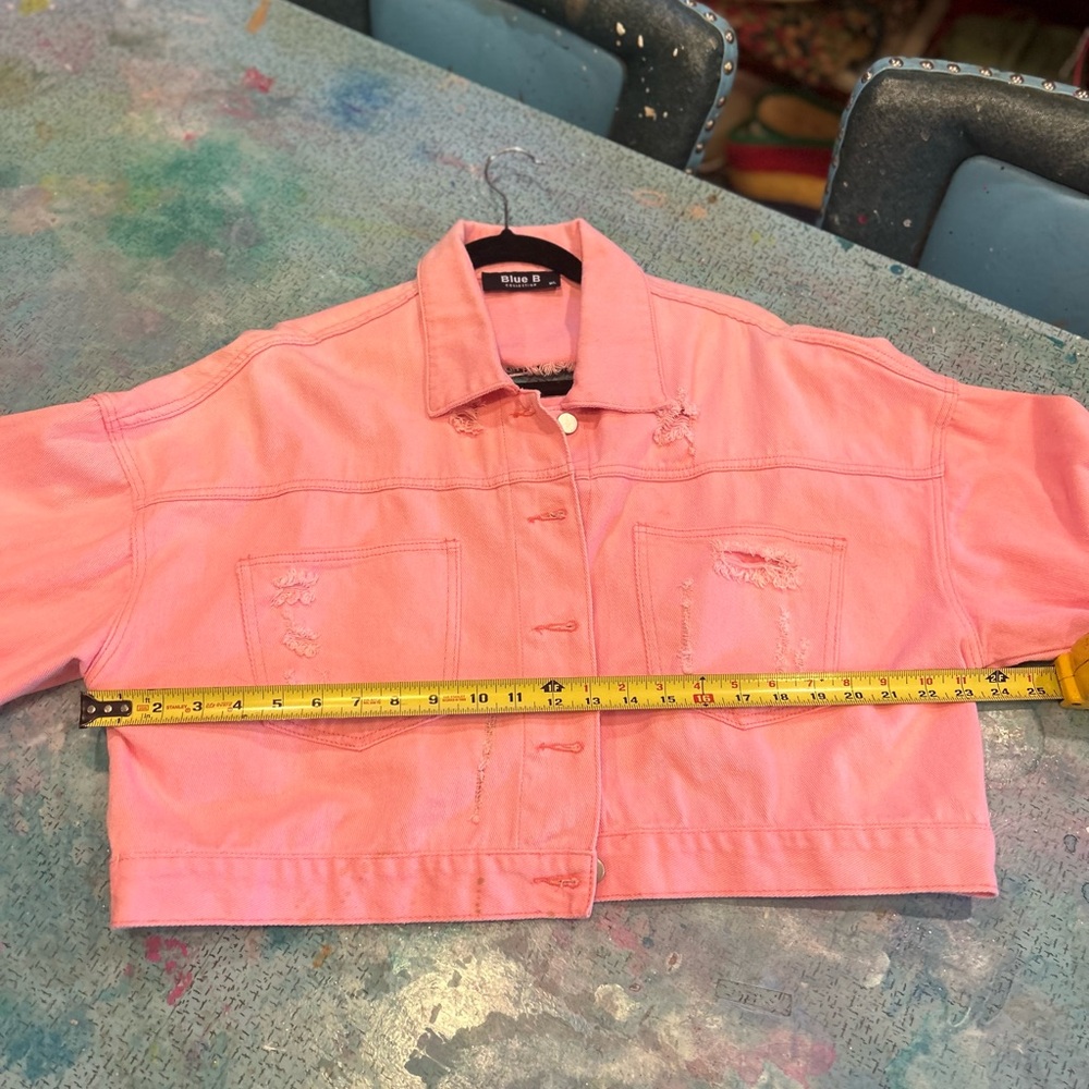 Pink Diamond Fringe Distressed Denim Jacket - Picture 12 of 16